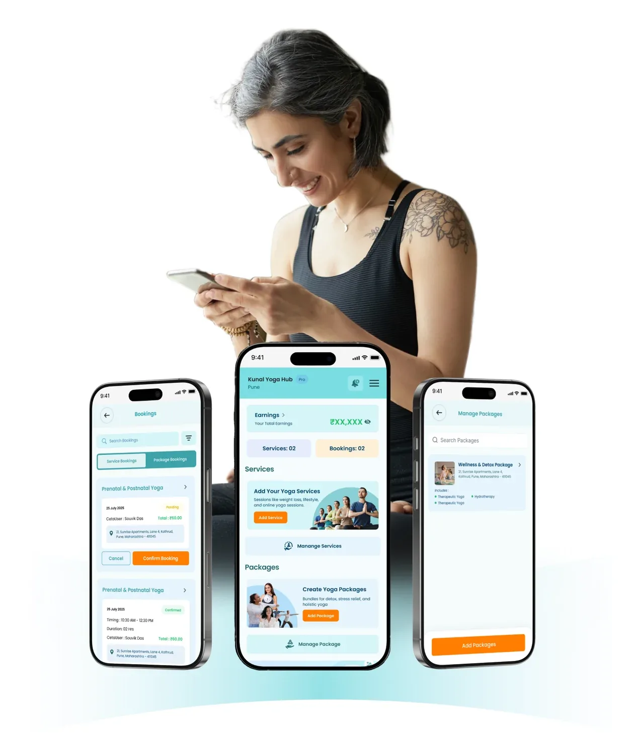 A wellness centre owner managing services and packages in the Cetasika app
